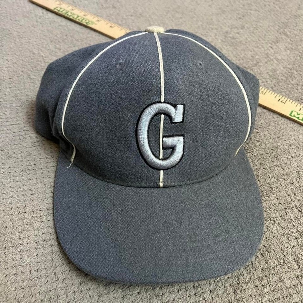 Vintage 1990s Wool Blend Grey Baseball Hat Cap White Piping Adjustable Retro